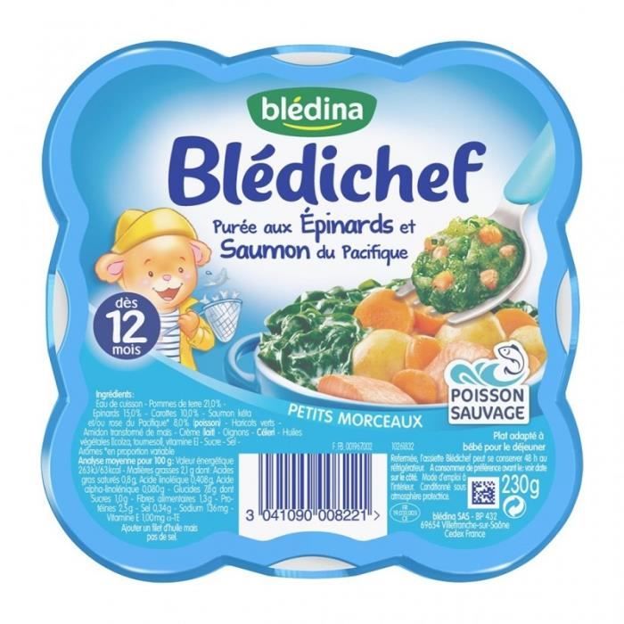 Bledina Bledichef Puree Aux Epinards Et Saumon Du Pacifique Des 12 Mois L Assiette De 230g Lot De Cdiscount Au Quotidien