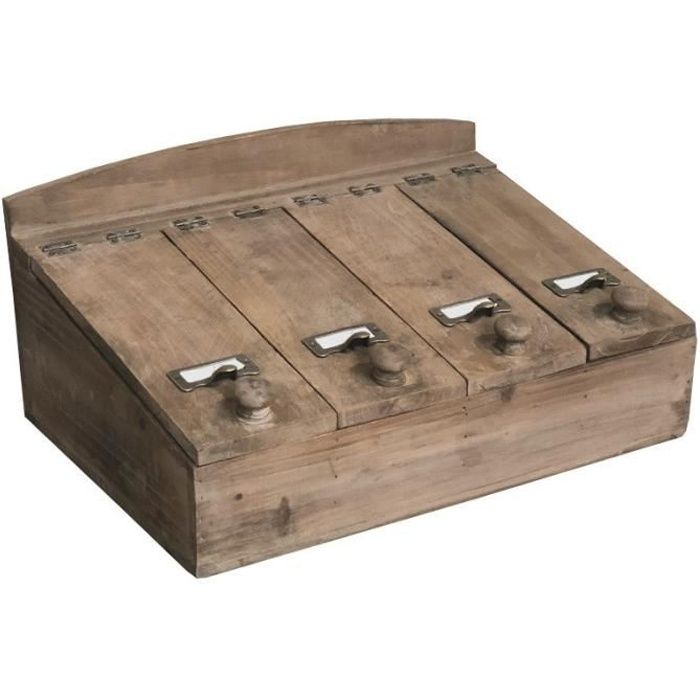 Boîte de Rangement Couvert Bois 40 cm x 27 cm x 19 cm - 14301-Boite-Bis