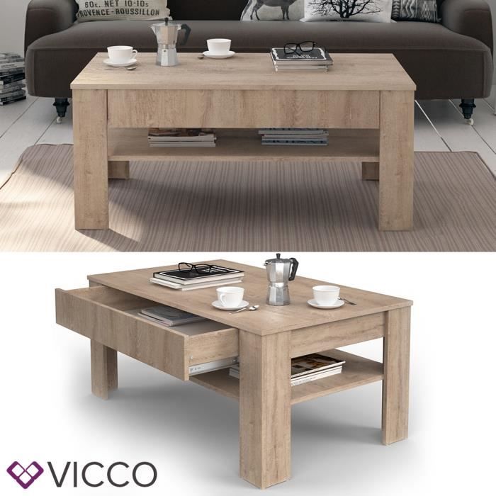 table basse vicco 110 x 65 cm chêne sonoma - table d'appoint table basse table basse table de salon avec immense tiroir sur