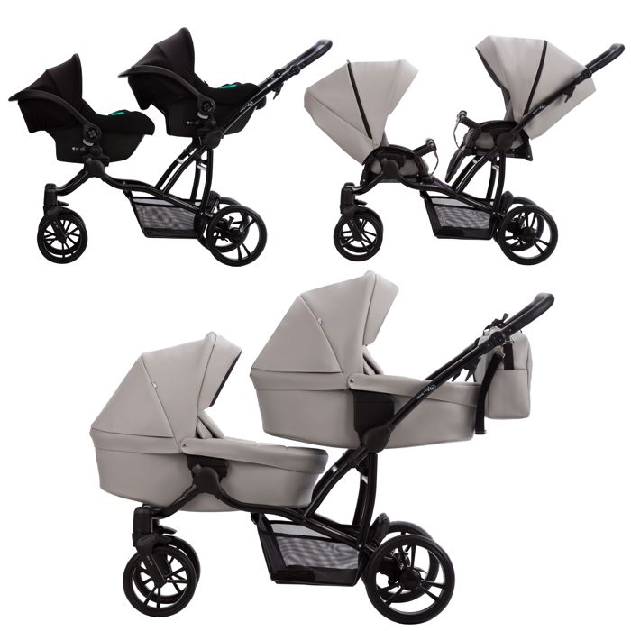 Poussette combinée 3 en 1 pour jumeaux Bebetto42 PRO nouvelle version 2024  - Gris - 2 nacelles, 2 hamacs, 2 sièges-auto i-Size. - Cdiscount  Puériculture & Eveil bébé