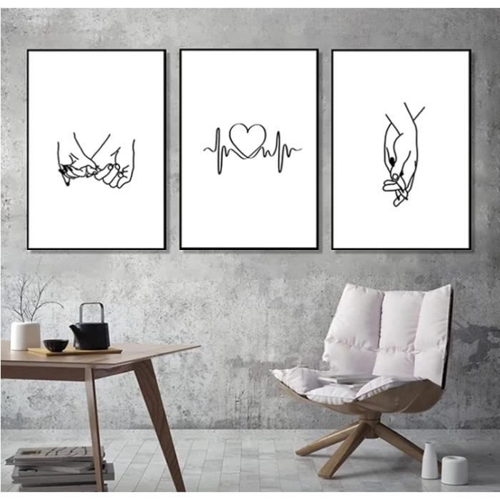 Affiche Abstraite Noir Et Blanc - Deux Mains - Toile Peinture Amour - Art Mural