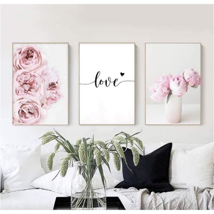 Fleur Rose Affiche Pivoine Citation Amour Noir Et Blanc Toile Art Decoration Murale Nature Tableau Moderne Design Impressions 30x40 Cdiscount Maison