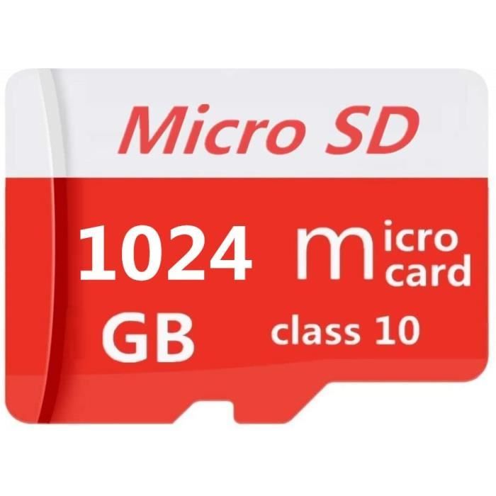Carte Micro SD 1024 Go Classe 10 Carte Micro SD SDXC Haute Vitesse avec Adaptateur 