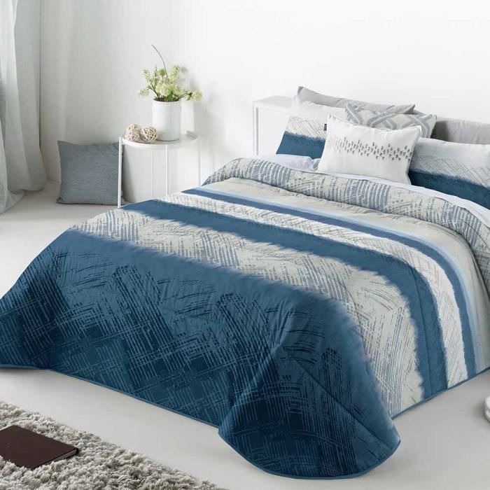 Couvre Lit Aranda Bleu 270 270 Cm Achat Vente Jetee De Lit Boutis Cdiscount
