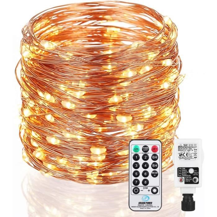 Pour lintérieur et lextérieur Blanc chaud Étanche IP44 Othran Guirlande lumineuse 30 m 300 LED avec télécommande 