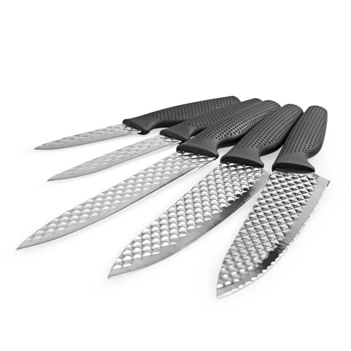 Harry Blackstone Airblade – Set 5 Couteaux de cuisine tranchant et durable – Lame Ultra Tranchante antiadhésive - Découpe Parfaite