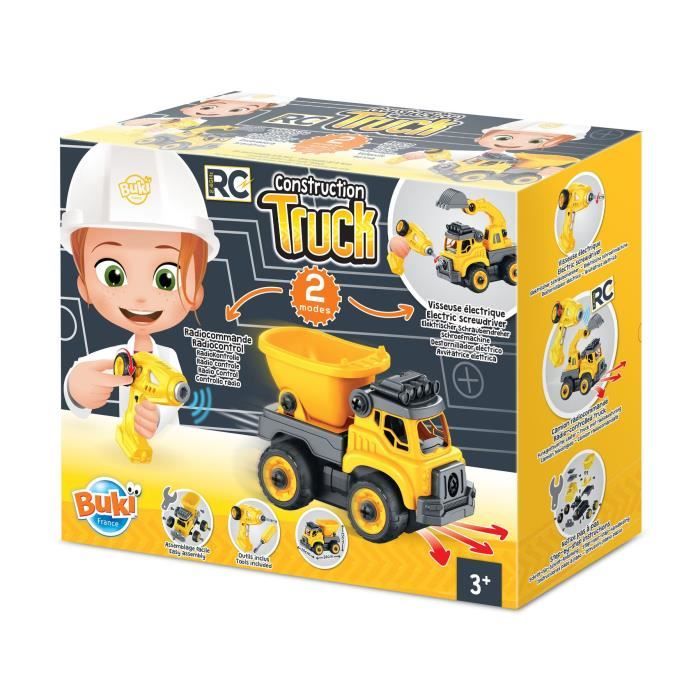 camion de chantier rc buki - jouet de construction radiocommandé et visseuse électrique pour enfants dès 3 ans