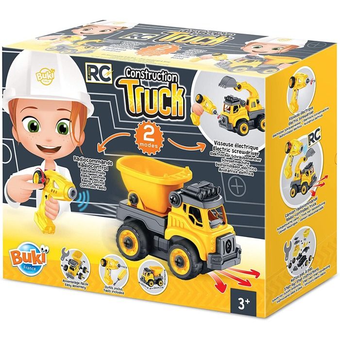 Camion de Chantier RC Buki - Jouet de Construction Radiocommandé et Visseuse Électrique pour Enfants dès 3 Ans