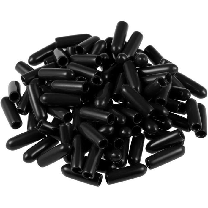 sourcing map 4Pcs Caoutchouc Embouts 45mm ID Vinyle Rond Embout Couverture Protecteurs Filetage de Vis Noir
