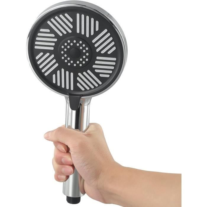 Grand Pommeau De Douche Chromé, 3 Modes, Débit D'eau Puissant, Facile à Utiliser (noir