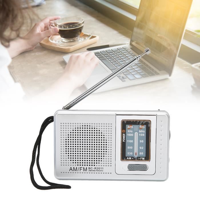 Radio Portable AM/FM Argentée – Petite, Légère, Avec Cordon Et Haut-parleur Intégré, Fonctionne Sur 2 Piles AA, Idéale Urgence