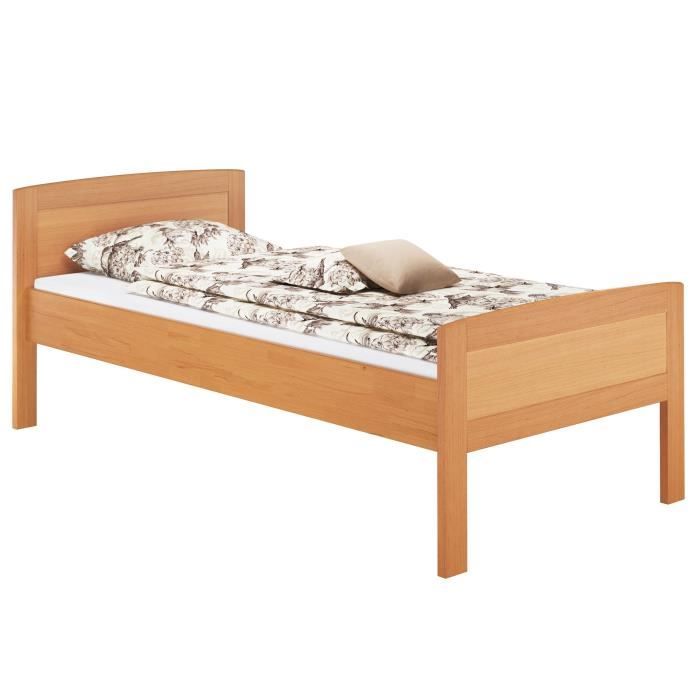 Lit simple en hêtre naturel 100x200 lit classique et élégant avec sommier et matelas 60.72-10M Lit simple en hêtre naturel 100x200 lit classique et élégant avec sommier et matelas 60.72-10M