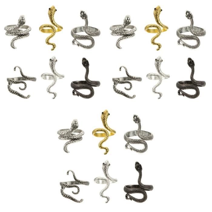 Bague Serpent Style Tibétain En Alliage Noir - Modèle Fleur - Taille Réglable Homme/Femme - Neuf Avec Étiquettes