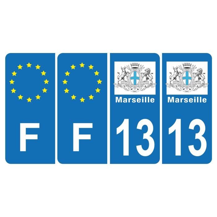 Autocollants Plaque Immatriculation Marseille - Lot De 4 - Noir & F Europe - 45x100mm