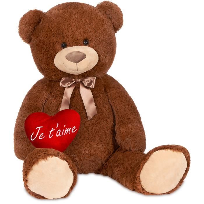 Brubaker Peluche Geante Xxl Ours Nounours 100 Cm Marron Cœur En Peluche Je T Aime Inclus Cdiscount