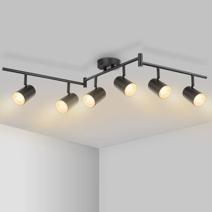 Kimjo Plafonnier 6 Spots Noir Orientables - Spots de Plafond GU10 Luminaire LED pour Salon Salle à Manger Couloir Cuisin etc