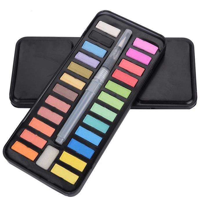 Kit Aquarelle Solide 24 Couleurs – Coffret Pliable Avec Palette, Pinceau, Éponge – Idéal Voyage Et Croquis Débutants