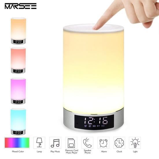 Lampe De Chevet Tactile Avec Réveil, Veilleuse Avec Haut-parleur Bluetooth, Lumière Chaude à 3