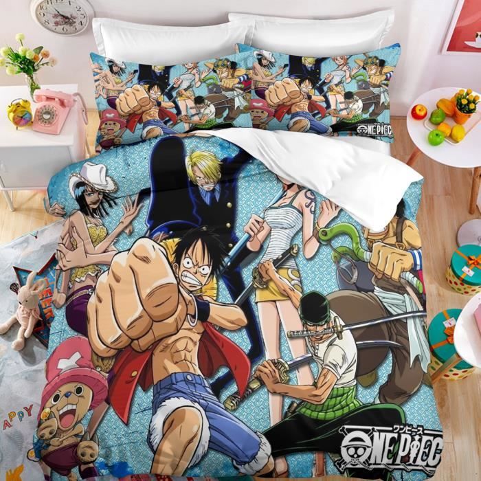 Parure De Lit One Piece Luffy Et Son Groupe 150 0 3d Effet 3 Pieces 1 Housse De Couette Et 2 Taies D Oreillers 63 63cm Cdiscount Maison