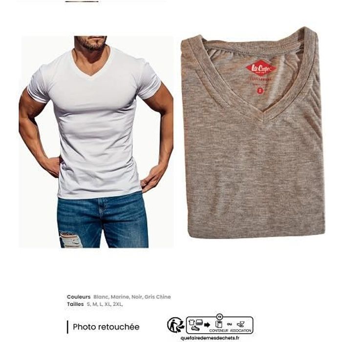 Lee Cooper T-shirt homme 100% coton Col V manches courte Gris Clair
