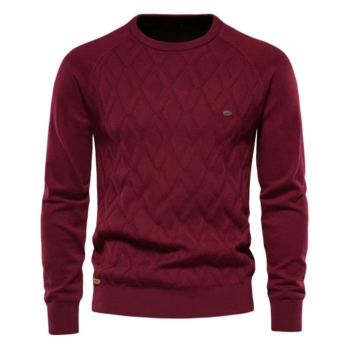 Pull Homme Chaud En Tricot Col Rond Pullover Sweater Manches Longues Confortable Couleur Unie Automne Hiver Taille EU Rouge Rouge Cdiscount Pret a Porter
