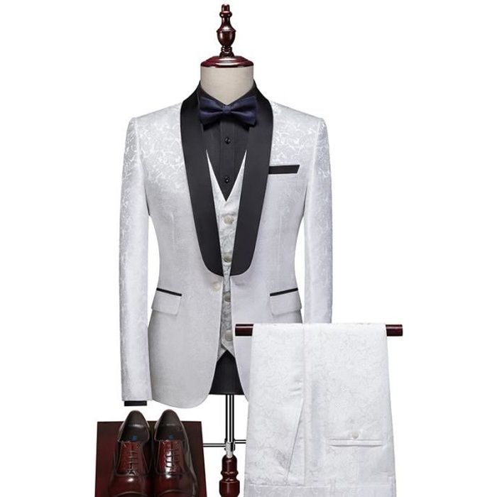 Slim Fit Hommes Costume en Blanc spitzrever avec gilet-Costume-Mariage-scène Veste de sport 