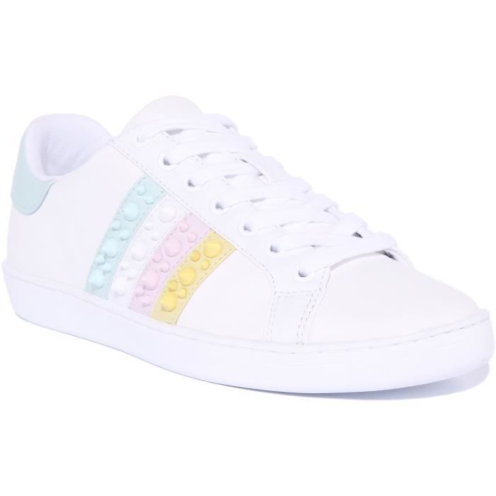 Guess Jacobb Baskets à lacets en cuir et clous pour femmes en blanc bleu  (Blanc bleu, 38)