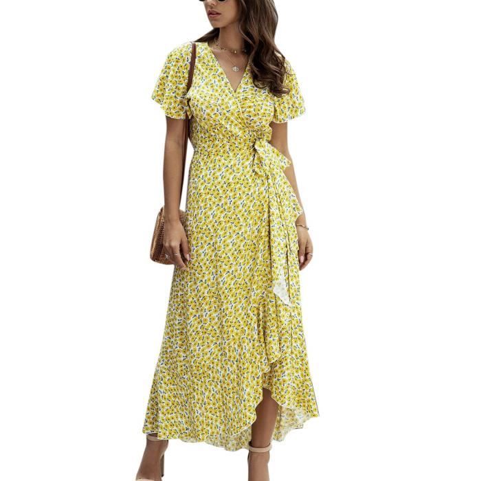 Robe Florale Manches Courtes Col V