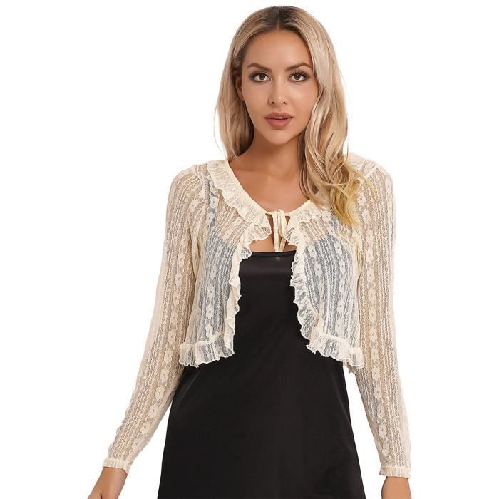 Gilet Cardigan Femme - Marque A2685 - Tricoté en dentelle - Grande
