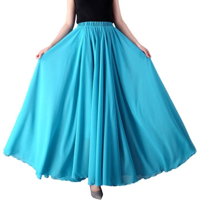 BiilyLi Jupe Longue Femme Mousseline Haute Taille - Jupe A-Ligne Fluide Été Festive Mariage Cocktail Maxi