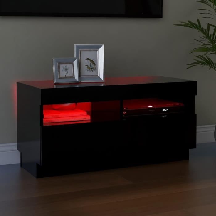 LVL - MEUBLE DE SEJOUR - Meuble TV avec lumières LED Noir 80x35x40 cm(6815)