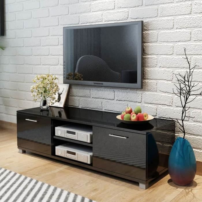 Meuble TV Meubles audio-vidéo Noir brillant 120 x 40,3 x 34,7 cm -  Cdiscount Maison