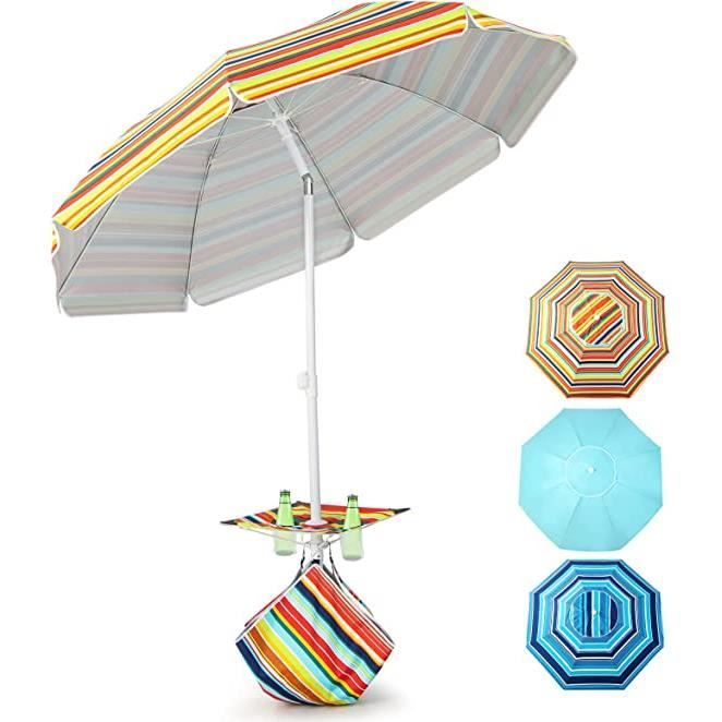RELAX4LIFE Parasol Inclinable de Plage Hawaï avec Table Pliante, UPF 50