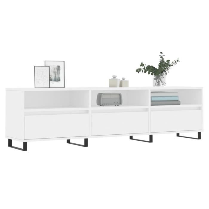 Meuble TV - SALUTUYA - TJ1332 - Bois dingénierie - 150x30x44 5 cm - Blanc