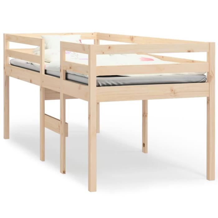 Lit haut 90x200 cm Bois de pin massif - SALALIS - SP001320