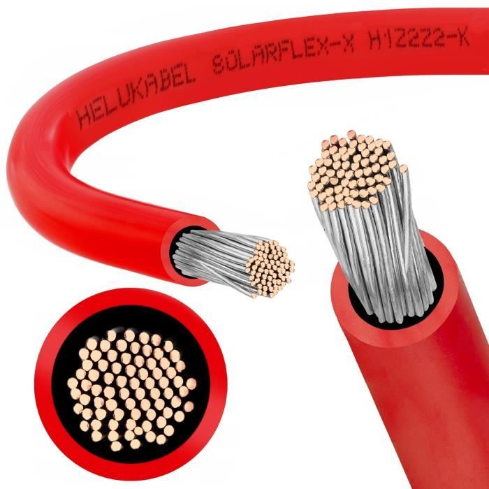 Câble Solaire H1Z2Z2-K 6mm² Rouge - 10 M - Cuivre Étamé - Pour Installation Photovoltaïque - Résistant UV Et Intempéries