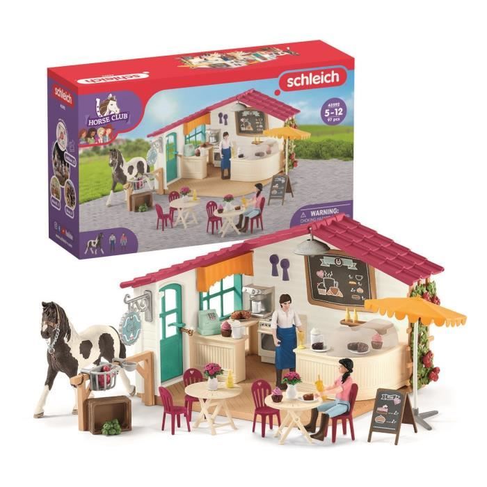 Café des cavaliers, coffret schleich avec 97 éléments inclus dont 1 cheval schleich et 2 personnages