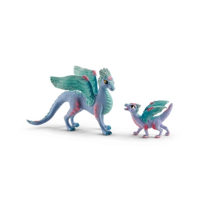 Coffret de Jouets Figurine Dragon Fleuri Avec son Petit - Figurines Maman Ailée Fleurie et Bébé Drag