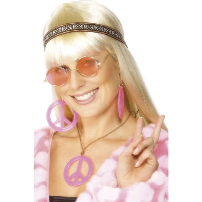 Kit hippie femme - SMIFFY'S - Taille Unique - Rose - Accessoires de déguisement
