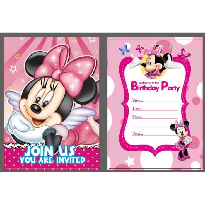 BSNRDX Minnie Invitations 12 Cartes + 12 Enveloppes pour Fêtes d