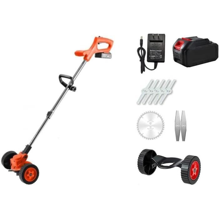 Coupe-Bordures Sans Fil 12V - 2 Batteries 2000mAh - Tige Télescopique 90-125cm - 3 Lames Incluses - Orange