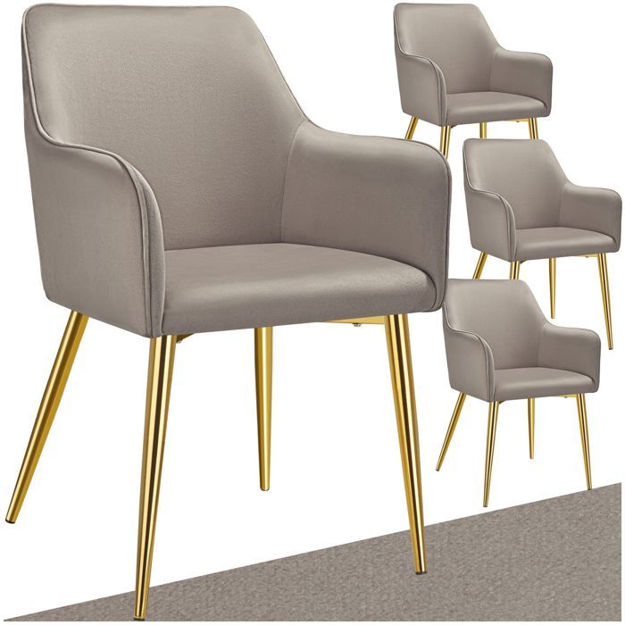 Chaise - TECTAKE - Lot de 4 fauteuils AVANE aspect velours rembourré au style scandinave ergonomique 55 x 635 x 865 cm - Taupe