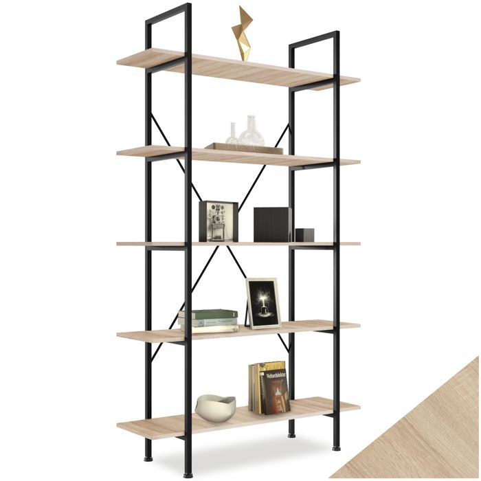 Étagère - TECTAKE - Étagère GLASGOW avec 5 étages en bois MDF au style industriel 106 x 345 x 1795 cm - Bois clair