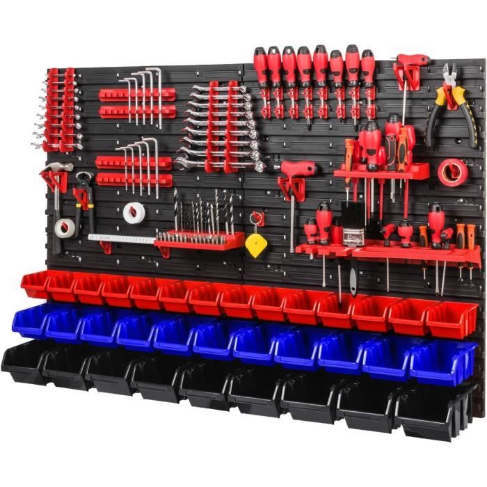 Panneau Rangement Outils 77x78cm Avec 82 Caisses Empilables - Organisation Atelier/garage - Système Mural Modulable