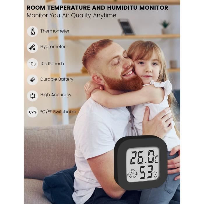 Thermo-hygromètre Numérique Intérieur – Mesure Température & Humidité – Fonction Mémoire Min/max, Heure, Alarme – Idéal Pour Maison