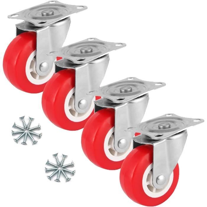 Lot De 4 Roulettes Pivotantes 360° - Diamètre 75mm, Filetage M10 - En Acier, Gris - Pour Meubles Lourds (jardin/terrasse)