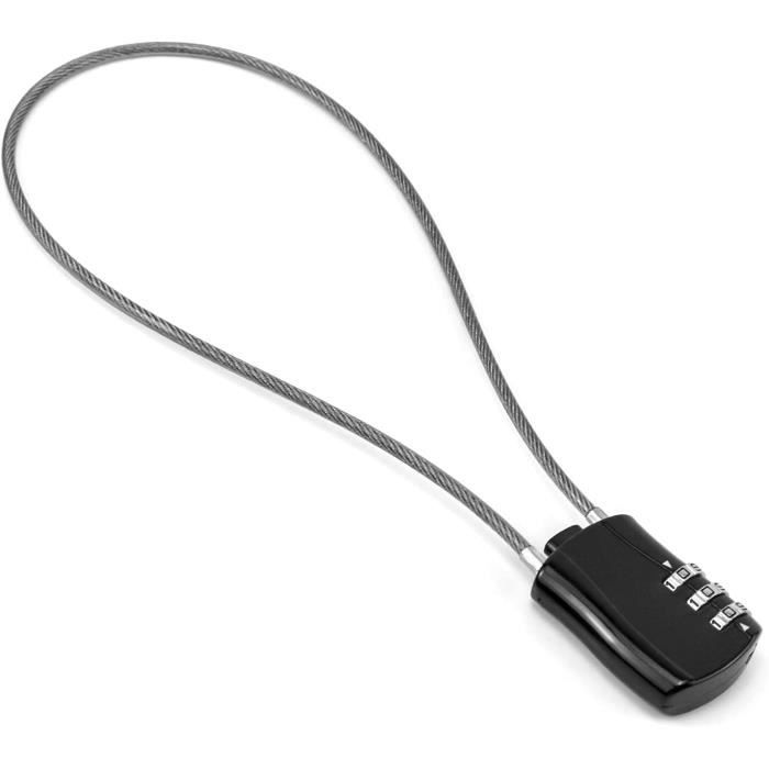 Cadenas rétractable à 3 chiffres - Antivol de casque portable - Argent Cadenas rétractable à 3 chiffres - Antivol de casque portable - Argent
