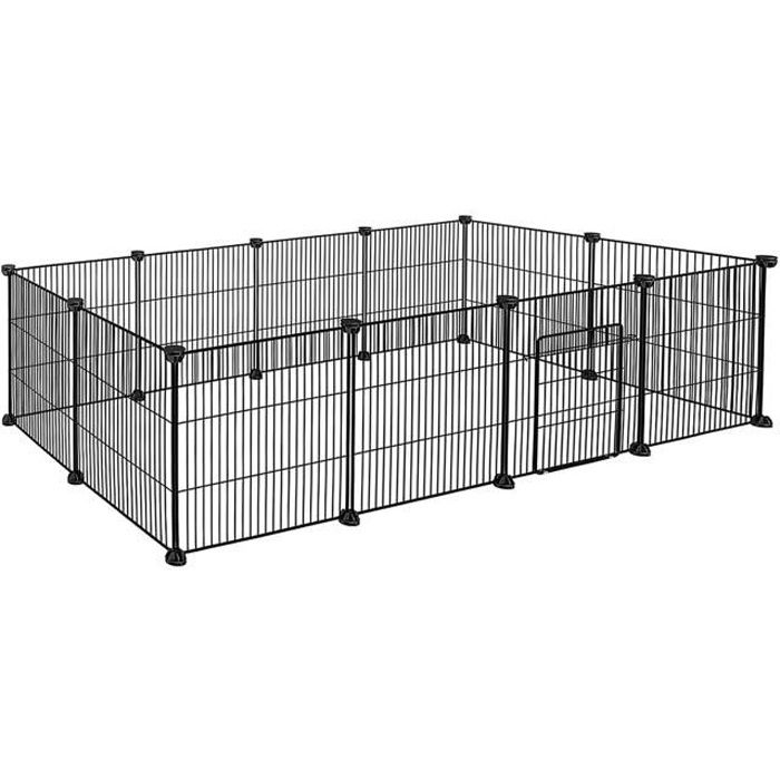 Comparer les prix de UISEBRT Enclos en métal 142 x 72 x 36 cm, 12 pièces, avec porte, Enclos à roues libres pour chiots hamsters hérissons (Noir)