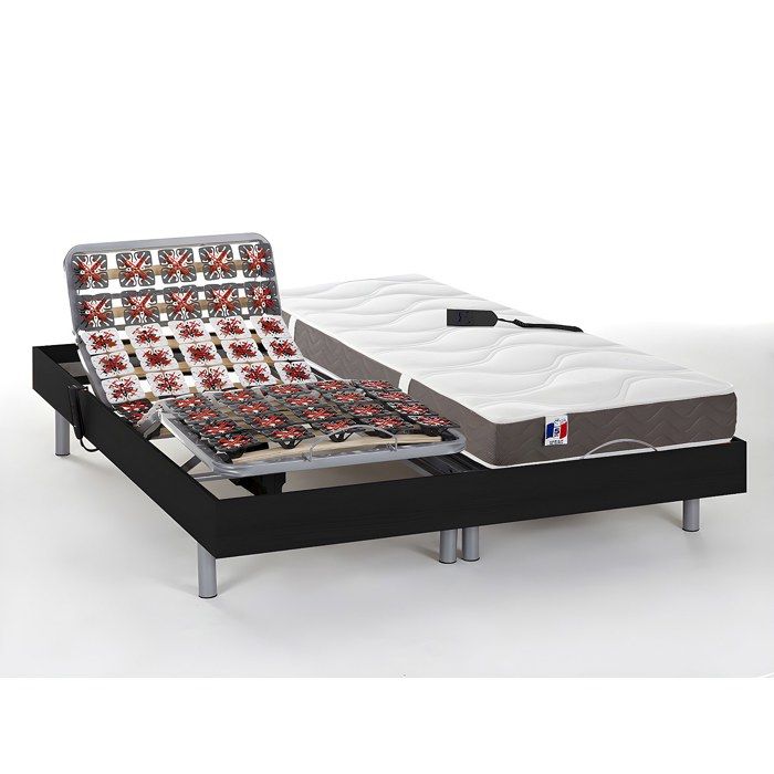 Lit électrique de relaxation tout plots + matelas 100% latex 3 zones - 2 x 80 x 200 cm - Noir - JUPITER de YSMÉE Lit électrique de relaxation tout plots + matelas 100% latex 3 zones - 2 x 80 x 200 cm - Noir - JUPITER de YSMÉE