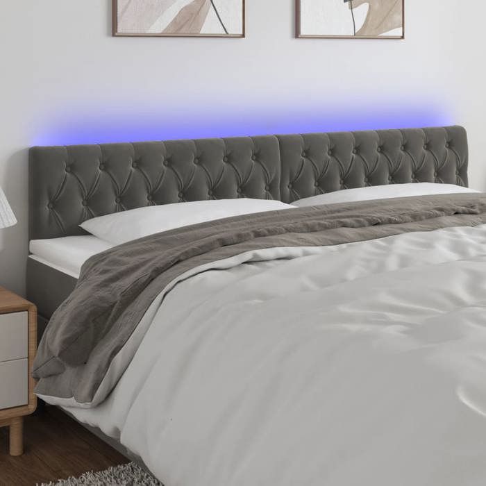 vidaXL Tête de Lit à LED Meuble de Chambre à Coucher Accessoire de Lit Double Tête de Cadre de Lit Intérieur Gris Foncé 3122015